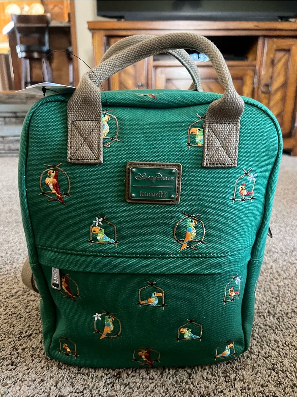 Loungefly Green Parrot Embroidered Mini Backpack